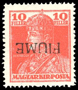 1918 - 10 f. Carlo I, soprastampa a mano del ... 