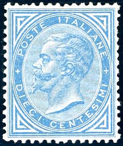 1877 - 10 cent. azzurro (27), nuovo, gomma ... 