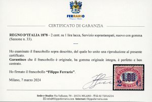 1878 - 2 cent. su 1 lira Servizio ... 