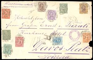 1894 - Affrancatura multipla di dieci valori ... 