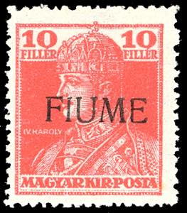 1918 - 10 f. Carlo I, soprastampa a mano del ... 