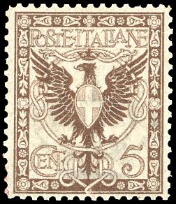 1901 - 5 cent. bruno scuro Floreale, errore ... 