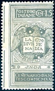 1921 - 15 cent. grigio Dante, non emesso, ... 