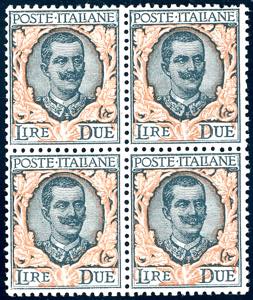 1923 - 2 lire Floreale (150), blocco di ... 