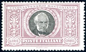 1923 - 5 lire Manzoni (156), filigrana ... 