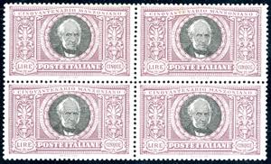 1923 - 5 lire Manzoni, blocco di quattro ... 