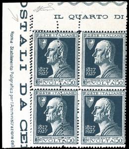 1927 - 50 cent. Volta, blocco di quattro con ... 