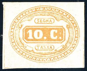 1863 - 10 cent. ocra (1a), gomma originale, ... 
