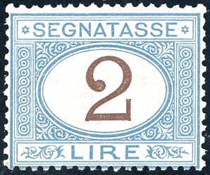 1870 - 2 lire azzurro chiaro e bruno (12), ... 