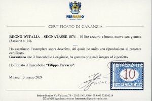 1874 - 10 lire azzurro e bruno ... 