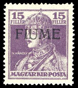 1918 - 15 f. lilla Carlo I, soprastampa a ... 