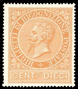 1874 - 10 cent. ocra arancio (1), discreta ... 