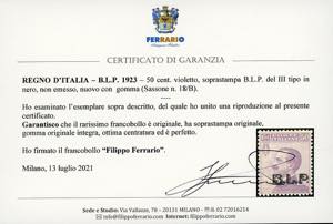 1923 - 50 cent., soprastampa BLP ... 