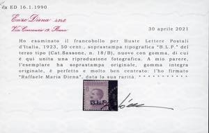 1923 - 50 cent., soprastampa BLP ... 