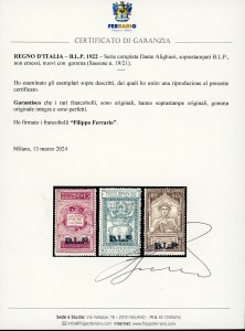 1922 - Dante, soprastampati BLP, ... 