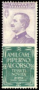 1924 - 50 cent. Piperno (13), gomma ... 