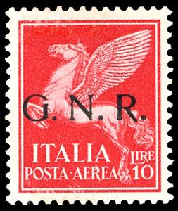 1944 - 10 lire carminio, soprastampa G.N.R. ... 