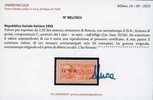 1943 - 2,50 lire arancio, ... 