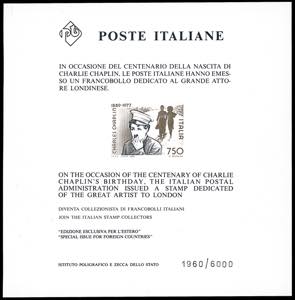 1989 - 750 lire Chaplin, foglietto speciale ... 