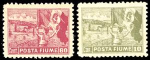 1919 - 60 cent. e 10 cor. Posta Fiume, dent. ... 