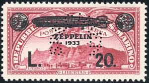 1933 - 20 lire su 3 lire carminio Zeppelin, ... 