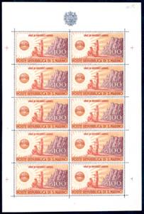 1946 - 100 lire UNRRA, minifoglio (6), gomma ... 