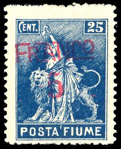 1919/20 - 5 cent. su 25 cent. Posta Fiume, ... 