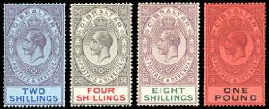 GIBILTERRA 1912/24 - 2 s., 4 s., 8 s., 1 £ ... 