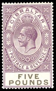 GIBILTERRA 1932 - 5 £ Giorgio V (90), gomma ... 