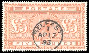 GRAN BRETAGNA 1882 - 5 £ Regina Vittoria ... 