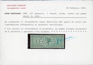 GRAN BRETAGNA 1891 - 1 £ verde ... 