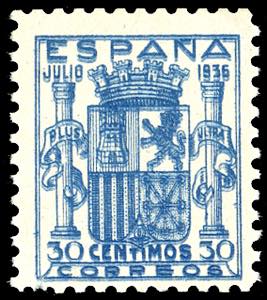 SPAGNA 1936 - 30 cent. azzurro, DOPPIA ... 