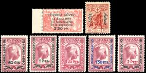 SPAGNA POSTA AEREA 1938 - Soprastampati, tre ... 