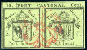 SVIZZERA CANTONALI 1843 - 5 + 5 cent. verde, ... 