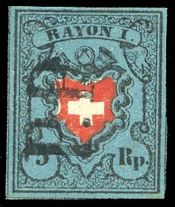 SVIZZERA POSTE FEDERALI 1850 - 5 rp. Rayon I ... 