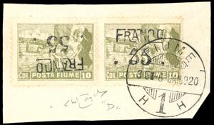 1919/20 - 55 cent. su 10 cor. Posta Fiume, ... 