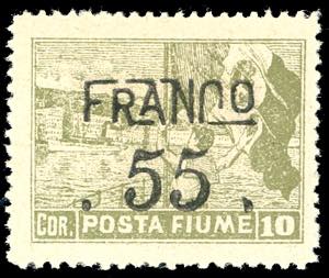 1919/20 - 55 cent. su 10 cor. Posta Fiume, ... 