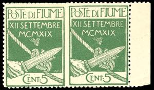 1920 - 5 cent. Legionari, coppia orizzontale ... 