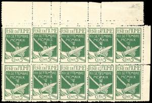 1920 - 5 cent. Legionari, blocco di dieci ... 