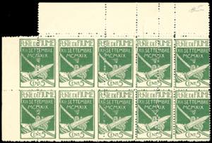 1920 - 5 cent. Legionari, blocco di dieci ... 