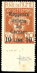 1920 - 10 lire su 20 cent. soprastampato ... 