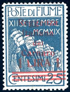 1920 - 1 lira su 25 cent. azzurro (148), ... 