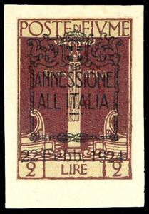1924 - 2 lire soprastampato Annessione ... 