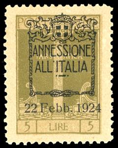 1924 - 5 lire bistro oliva soprastampato ... 