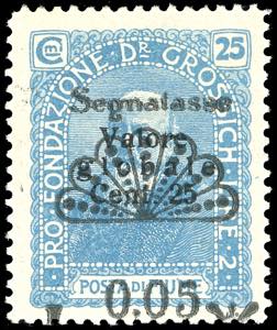 1921 - 0,05 lire su 25 cent. celeste latteo ... 