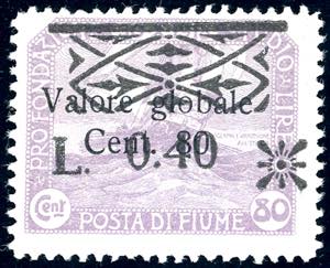 1921 - 0,40 lire su 80 cent., soprastampa ... 