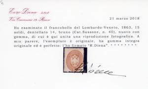 1864 - 15 soldi bruno, dent. 14 ... 