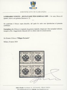 1859 - 1 kr. nero (2) blocco di ... 