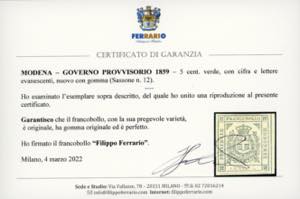 1859 - 5 cent. verde, CIFRA E ... 