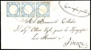 1862 - 2 grana azzurro chiaro (20), striscia ... 